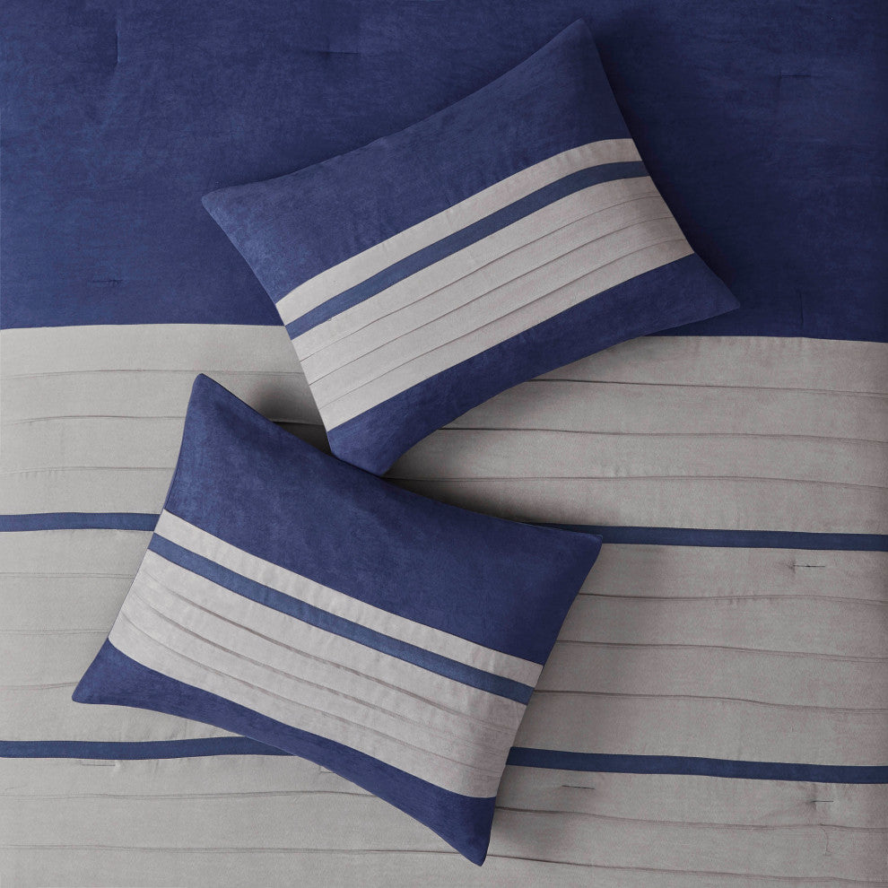 Madison Park Palmer Vera Microsuede 7-Piece Comforter Set, Blue