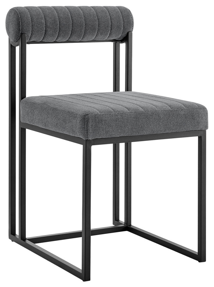 Devi Anastasia Round Matte Black Iron & Gray Fabric Dining Table 5-Piece Set
