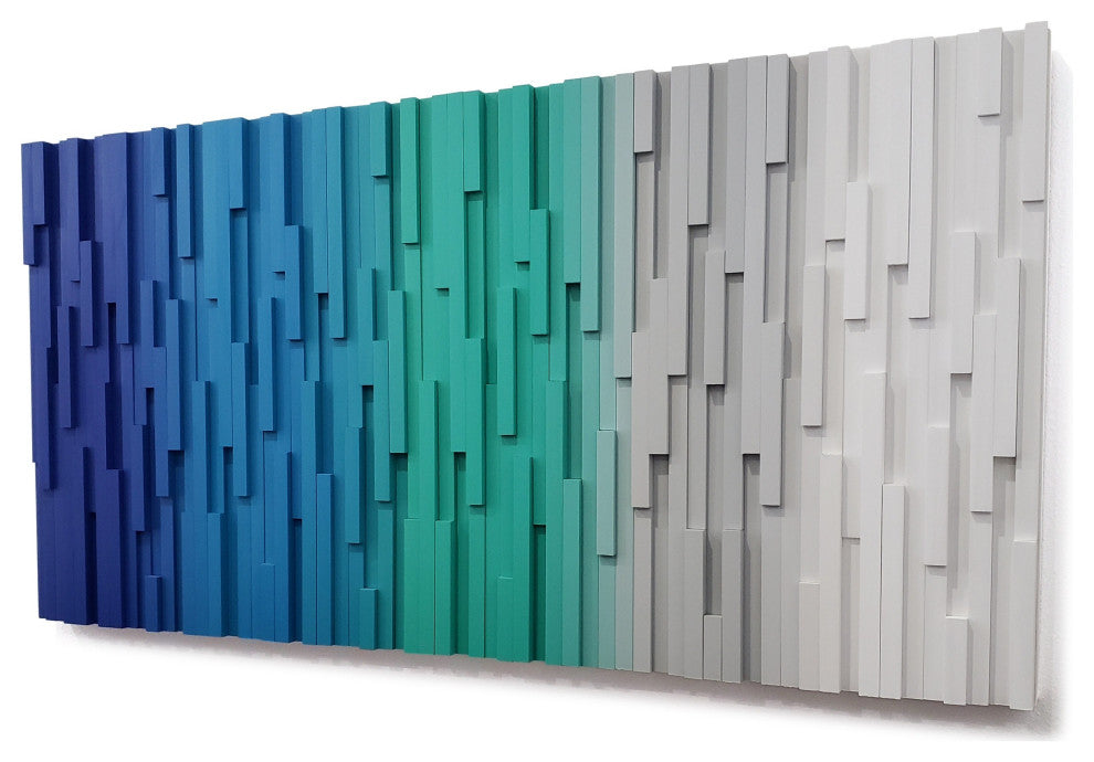 Modern Wood Wall Art Blue Ocean Transitional Ombre, 24"x48"