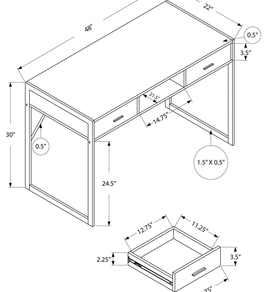 22" Dark Brown Rectangular Computer Desk With Two Drawers