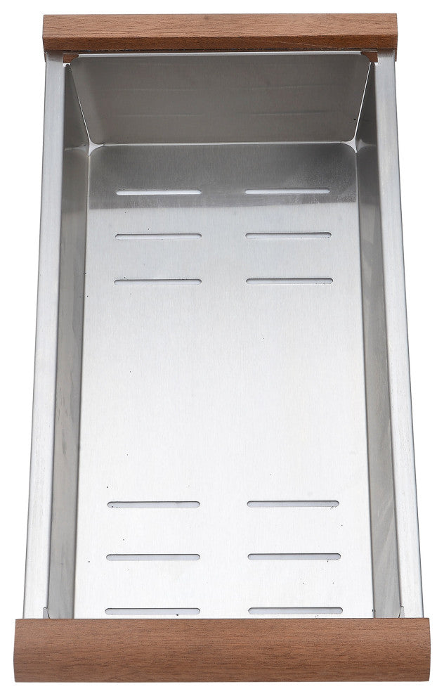 Stainless Steel Wood Cover Colander For Workstation Kitchen Sink, 15.7/8x8
