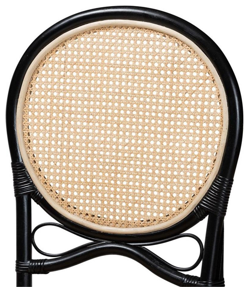 Baxton Studio Ayana Two-Tone Black and Brown Rattan Dining Chair