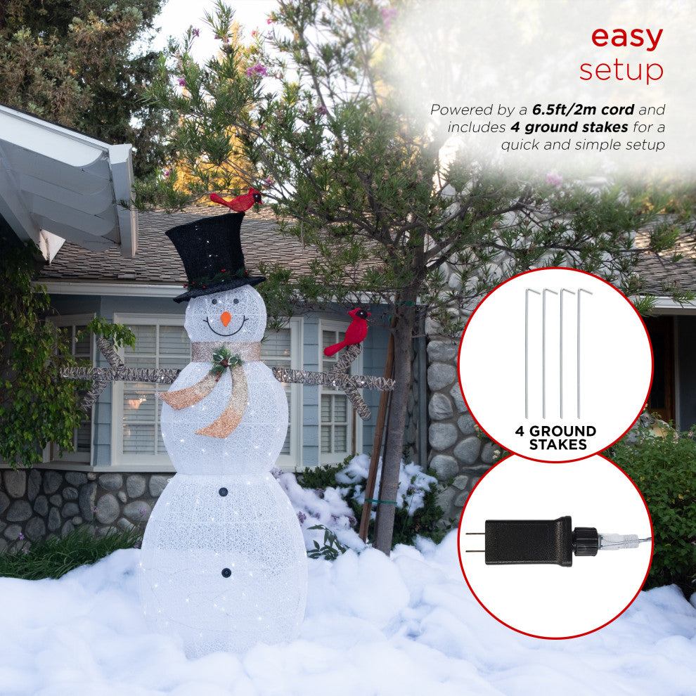 7.5 Feet Tall White Mesh Snowman with LED Lights