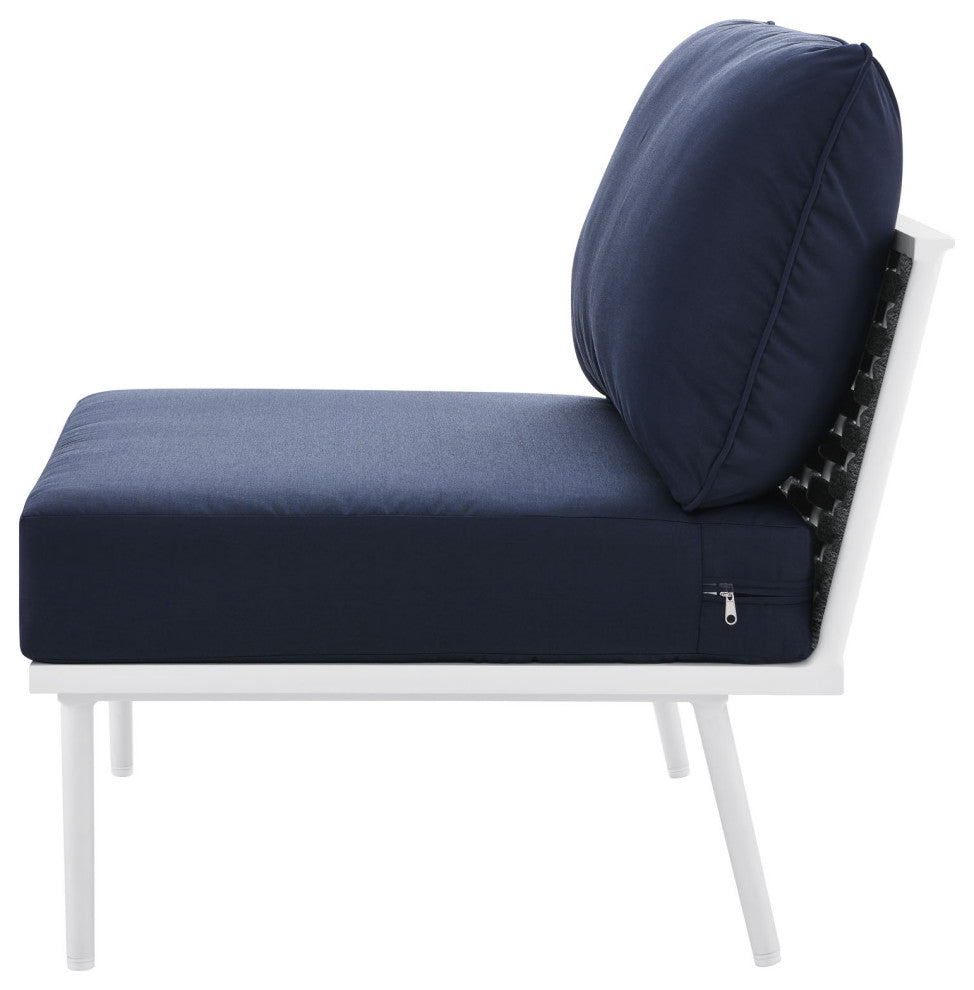 Lounge Middle Chair, Navy White, Aluminum, Modern, Outdoor Patio Hospitality