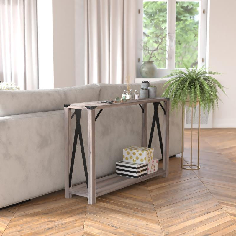 Wyatt Modern Farmhouse Wooden 2 Tier Console Table, Gray Wash
