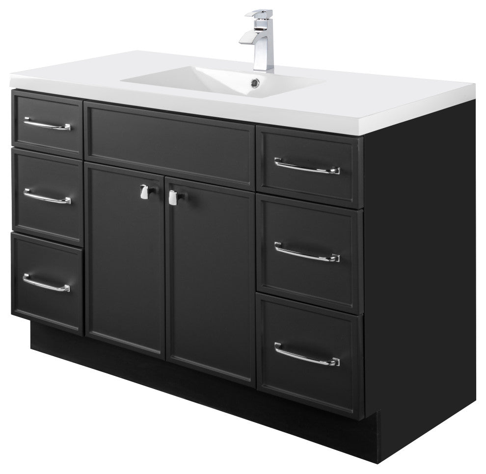 Manhattan Vanity, 1-Door 3-Drawer, Black, 48", Single Bowl