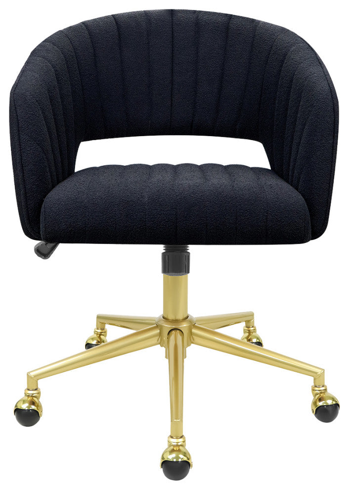 Caitlyn Swivel Vanity Chair with Adjustable Height, Black Boucle