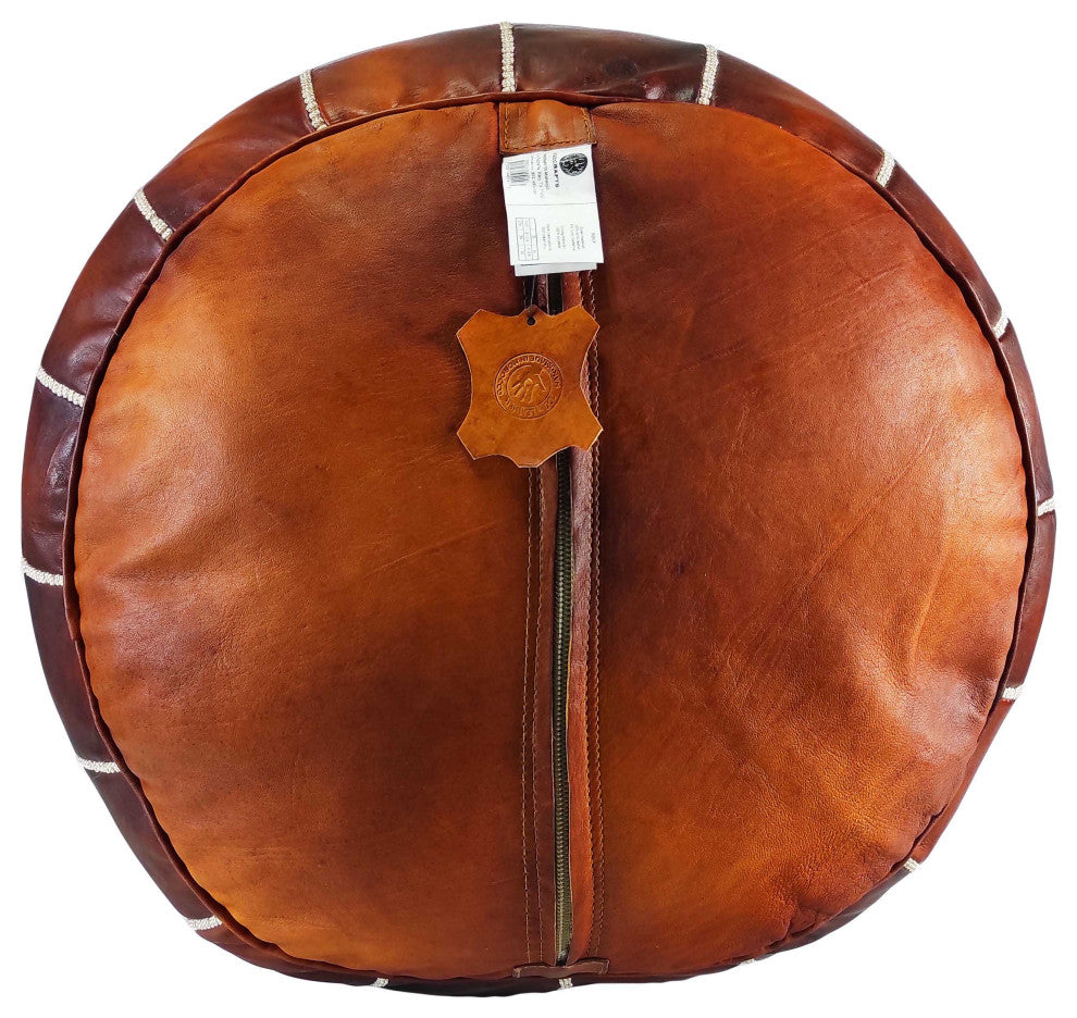 7 Colors Handmade Moroccan Ottomans, Genuine Leather Poufs, Rustic Brown