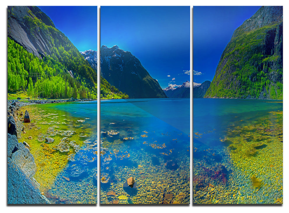 "Panoramic View of Norwegian Fjord" Metal Wall Art, 3 Panels, 36"x28"
