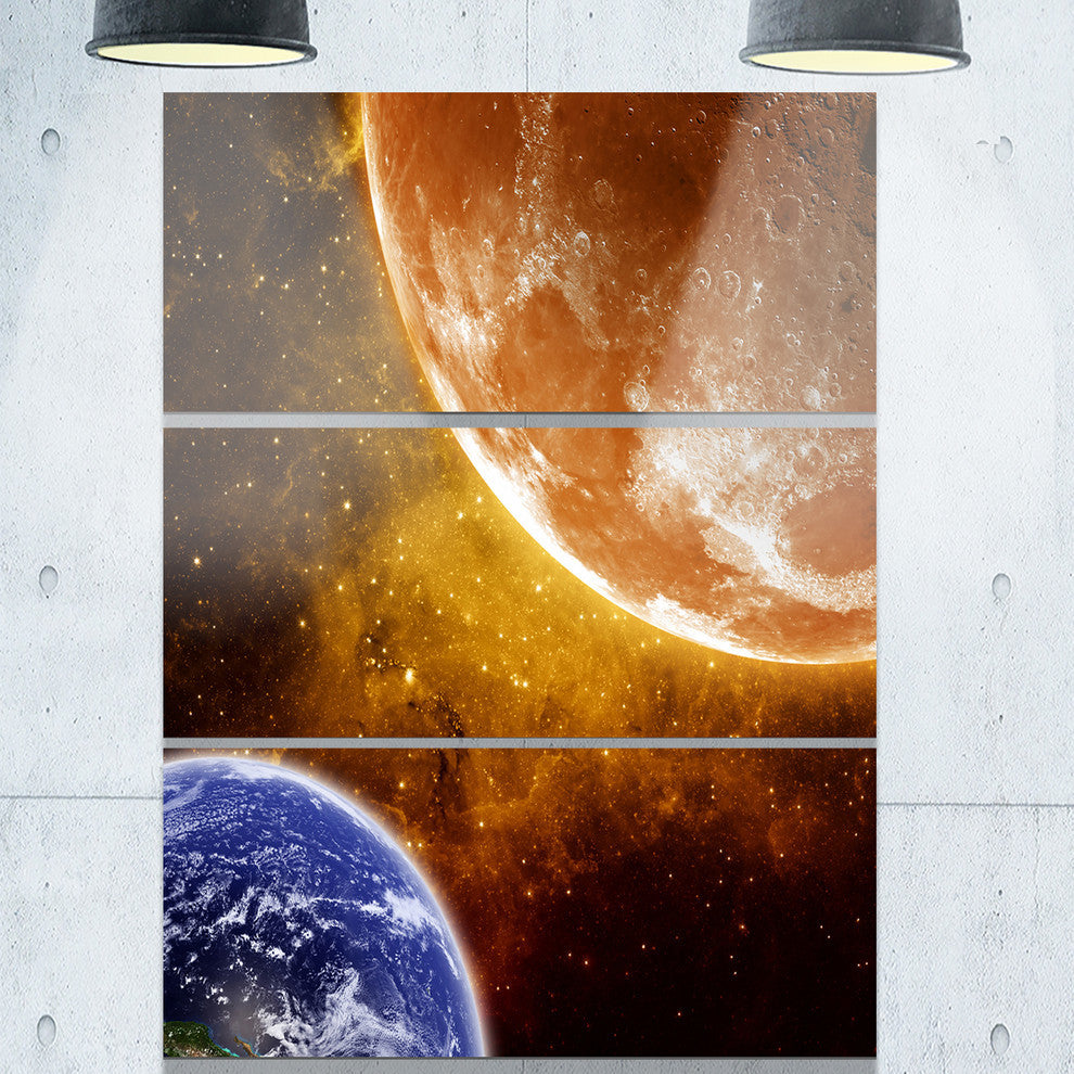 "Earth and Moon" Space Digital Metal Wall Art, 3 Panels, 28"x36"