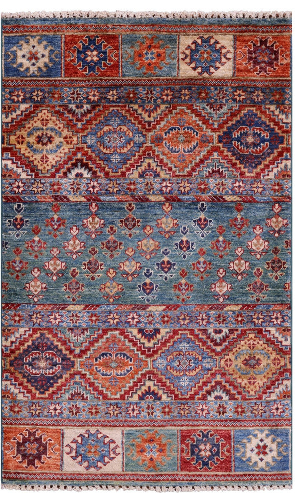 2' 7" X 4' 2" Handmade Super Kazak Khorjin Wool Rug Q10833