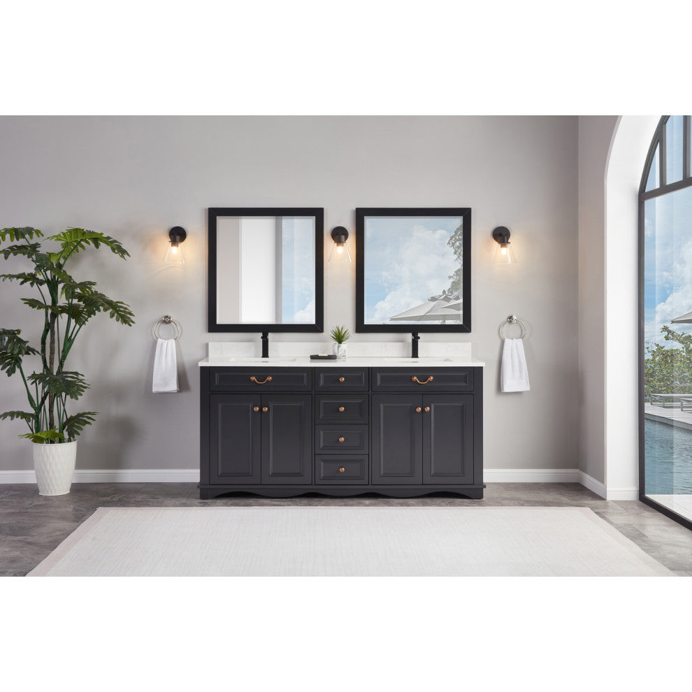 Vanity With Mirror, Sconce and Faucet Included, Tricorn Black, 72"