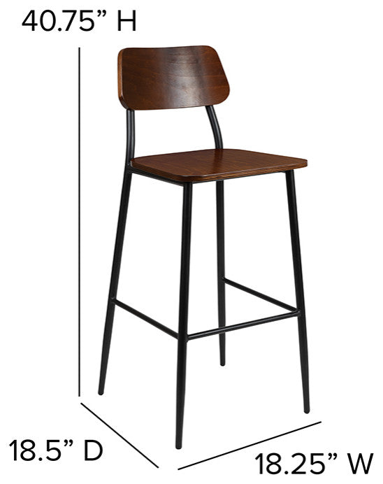 Industrial Barstool with Gunmetal Steel Frame and Rustic Wood Seat