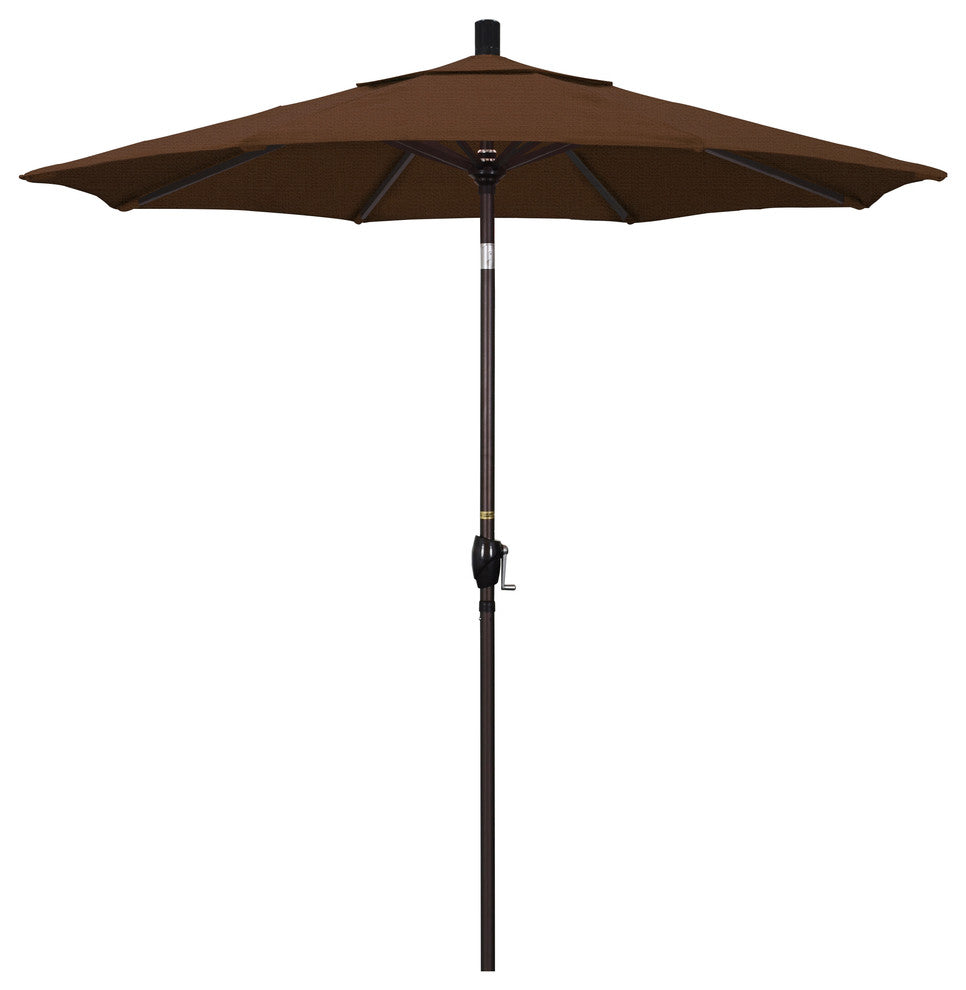 7.5' Bronze Push-Button Tilt Crank Lift Aluminum Umbrella, Olefin, Teak