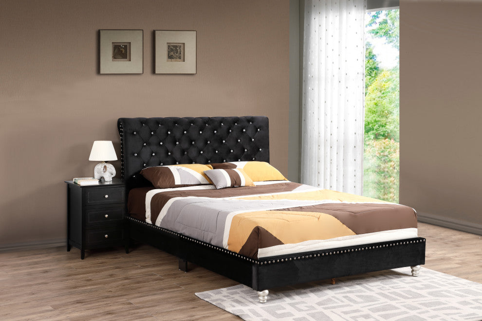 Princeton Tufted Upholstered Suede Bed, Black, King