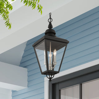 3 Light Black Outdoor Large Pendant Lantern, Brushed Nickel