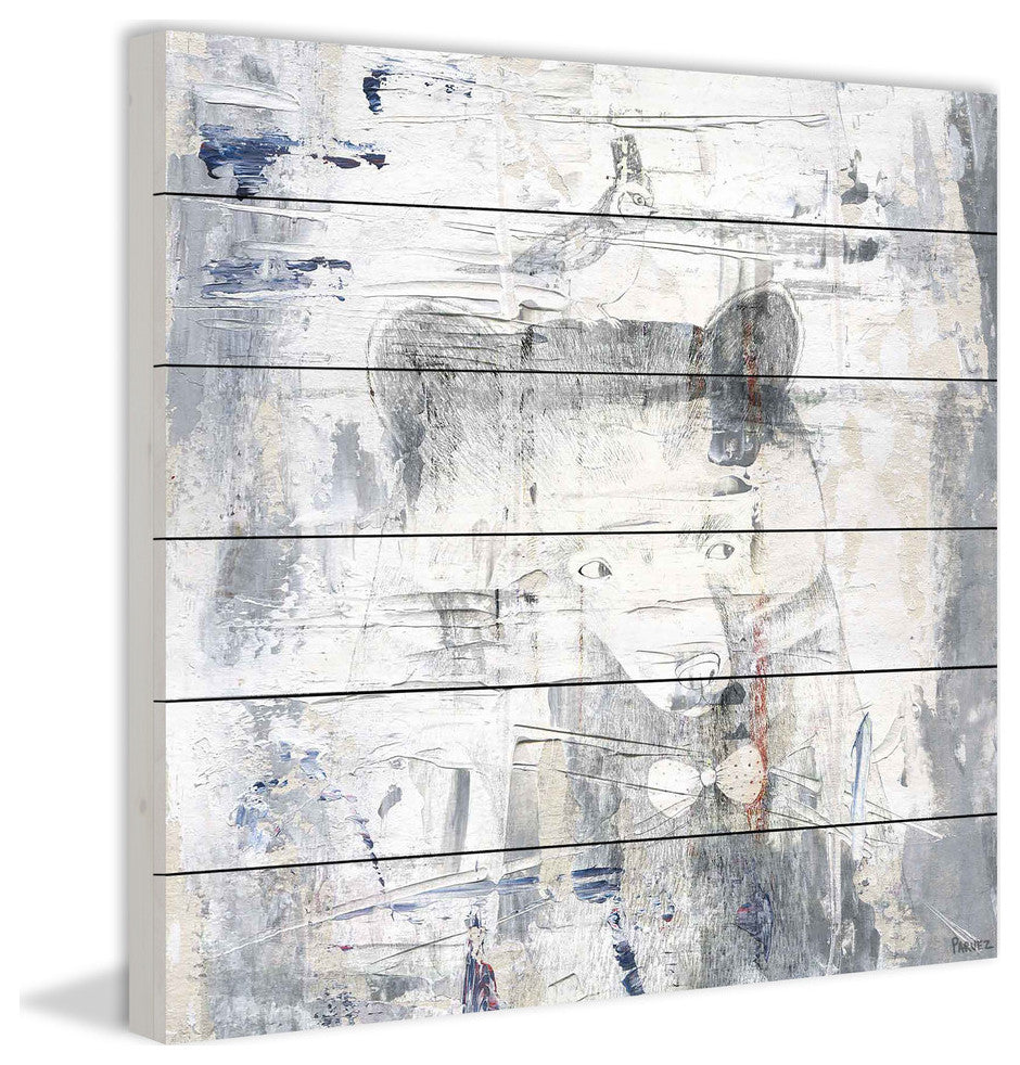 "Dizzy Bear" Painting Print on White Wood, 32"x32"