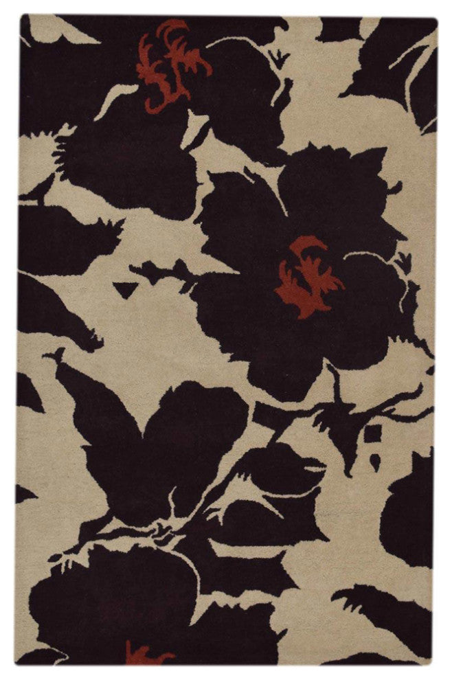 HAND TUFTED WOOL ECO-FRIENDLY AREA RUGS - Rectangle,Cream Brown,Floral