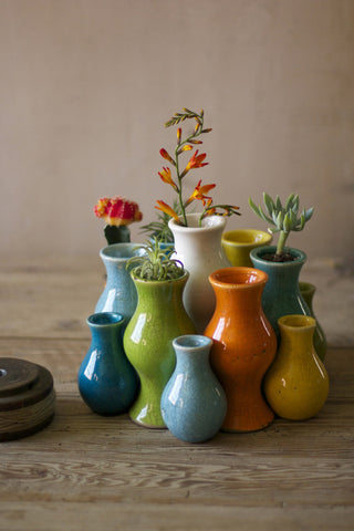 Mid Century Modern Mini Bud Vases, Multi-Color, 13-Piece Set