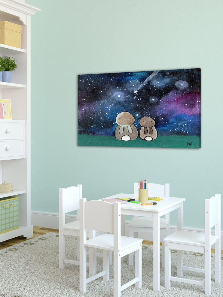 "Starry Sky Bunnies" Painting Print on Wrapped Canvas
