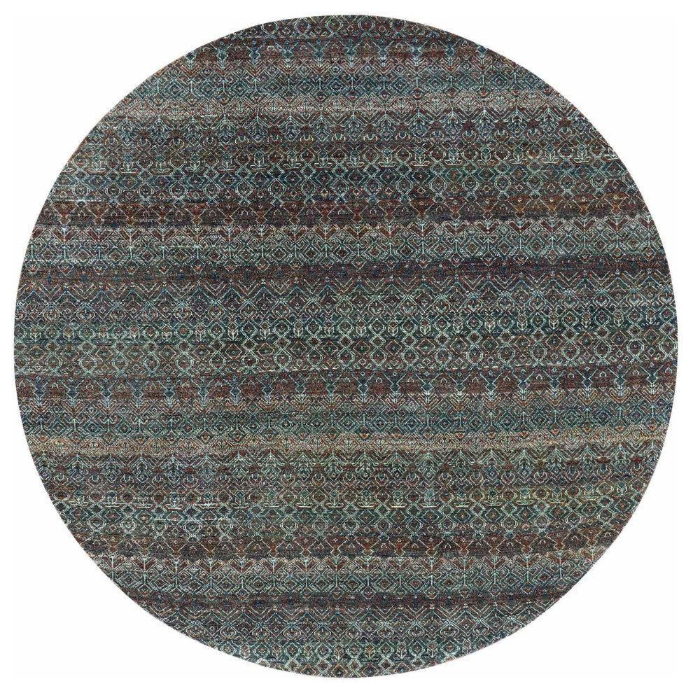 Brown 100% Plush Wool Hand Knotted Kohinoor Herat Design Round Rug 8'x8'