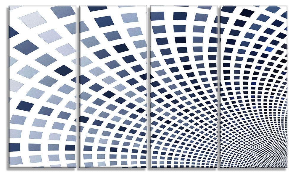 Blue Square Pixel Mosaic Illustration, Abstract Canvas Print, 48"x28", 4 Panels