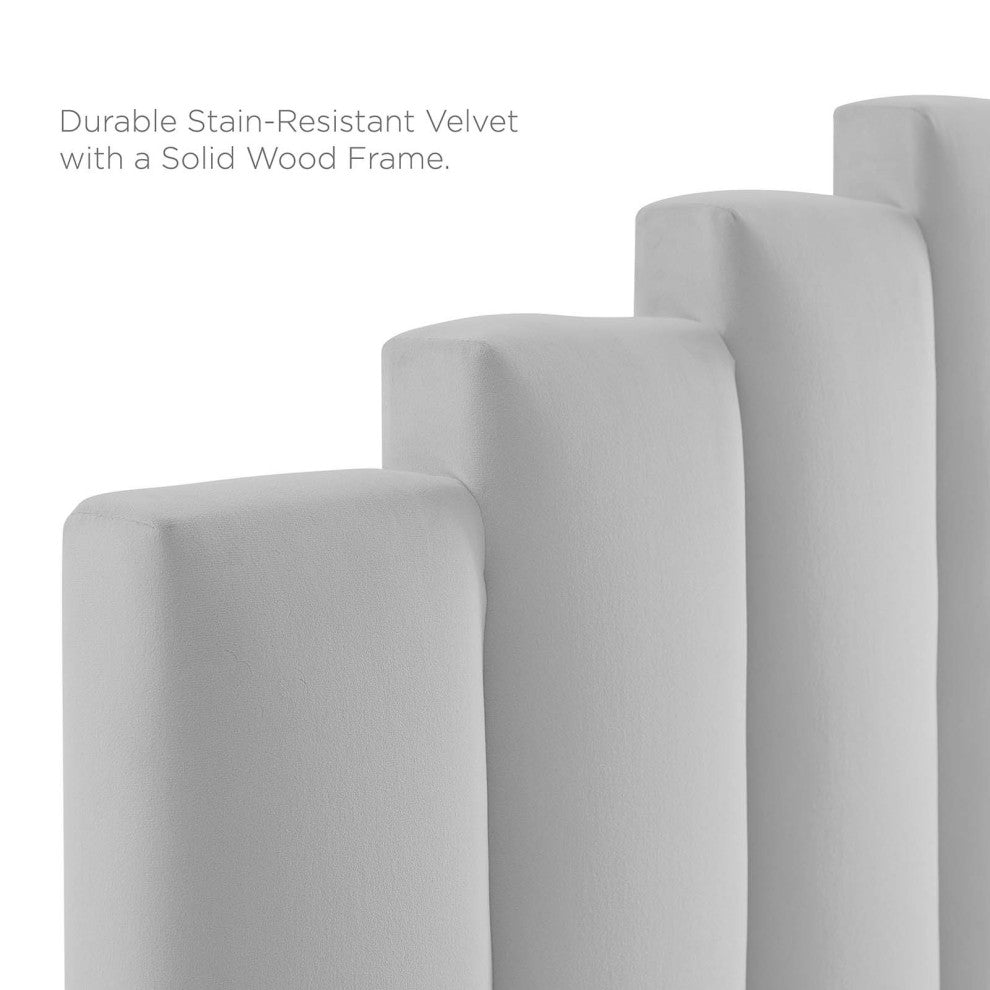 Headboard, King Size, Velvet, Light Gray, Modern Contemporary, Bedroom