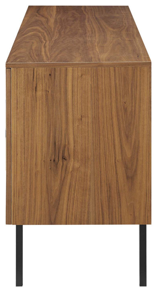 Media TV Stand Console Table, Rectangular, Wood, Metal, Brown Walnut, Modern