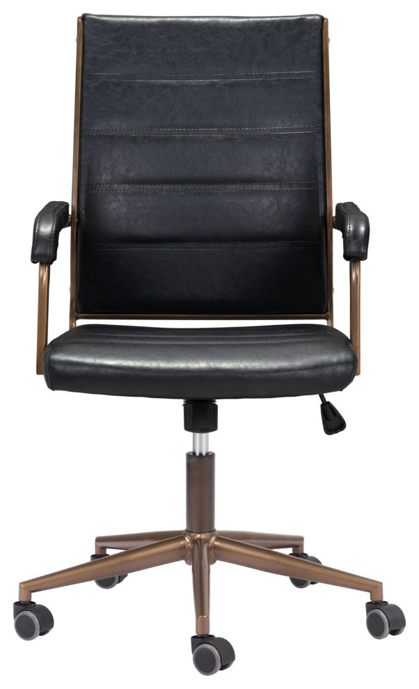 Chair, Faux Vinyl Leather, Steel, Vintage Black, Bronze, Home Business Office