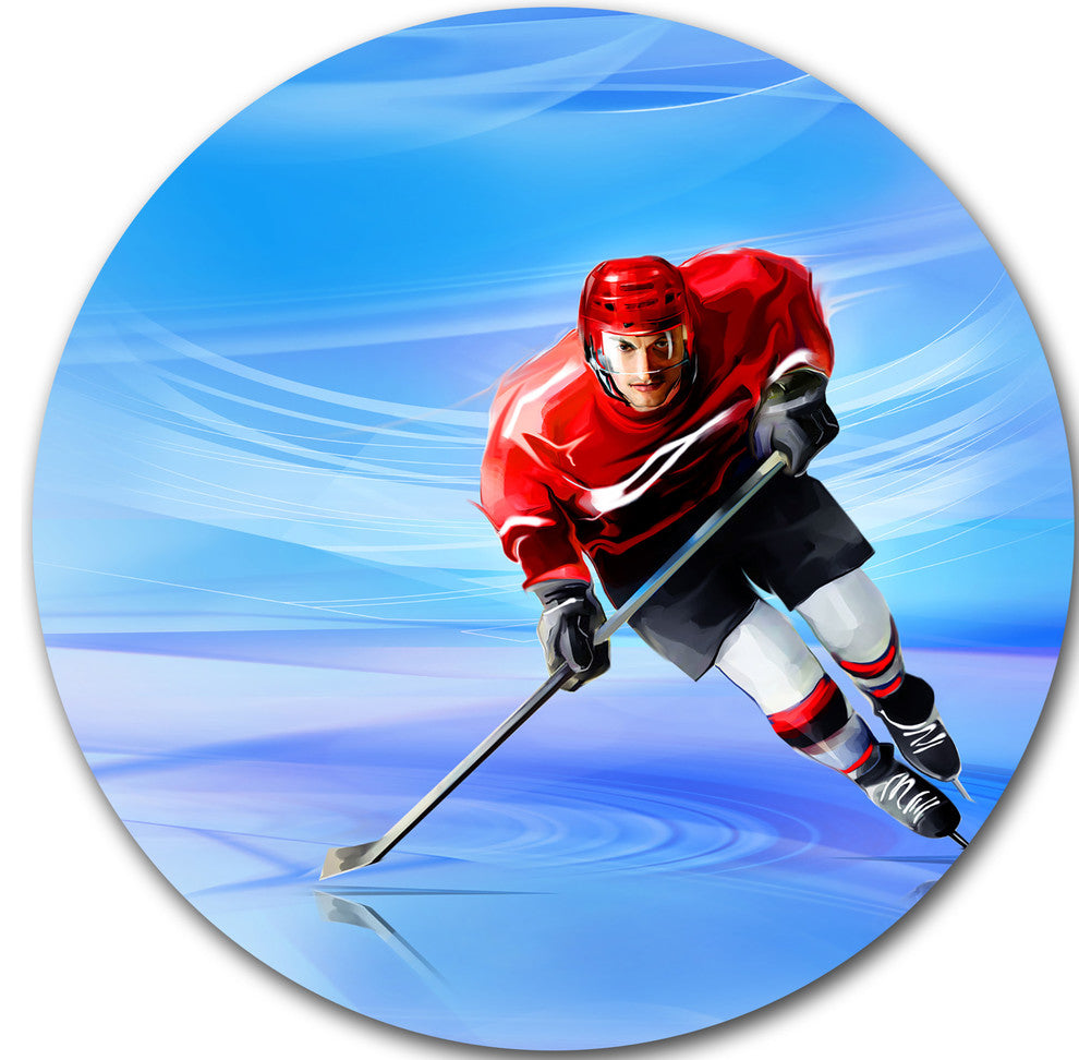 Male Hokey Player, Portrait Digital Art Disc Metal Wall Art, 36"