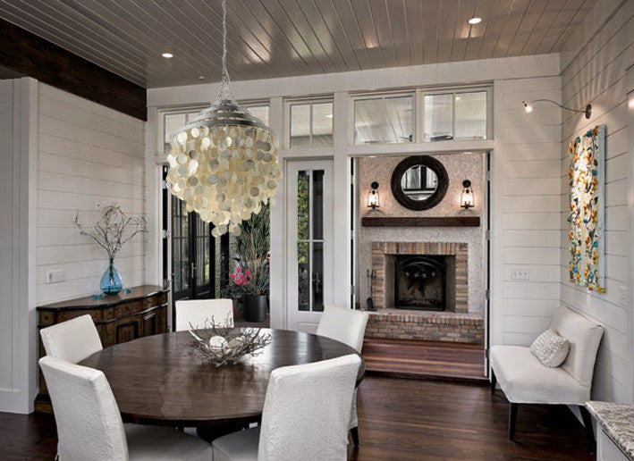 Round Chandelier With Capiz Shells, Champagne