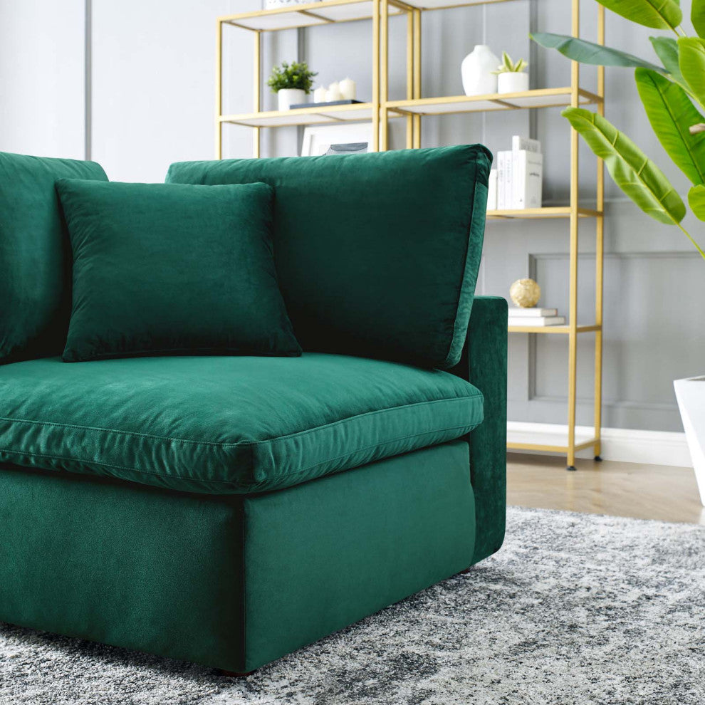 Commix Down Filled Overstuffed Performance Velvet Corner Chair Green