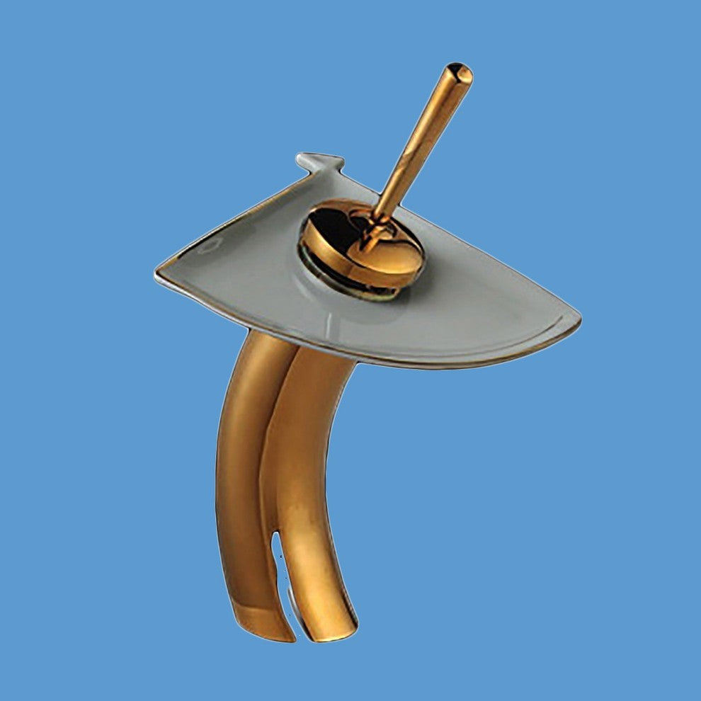 Waterfall Faucet Solid Brass Gold PVD Tall Ceramic 12" H Single Hole