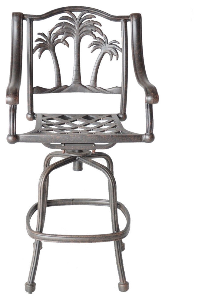 5-Piece Outdoor Bar Set Cast Aluminum Patio Table and 4 Palm Tree Swivel Stools