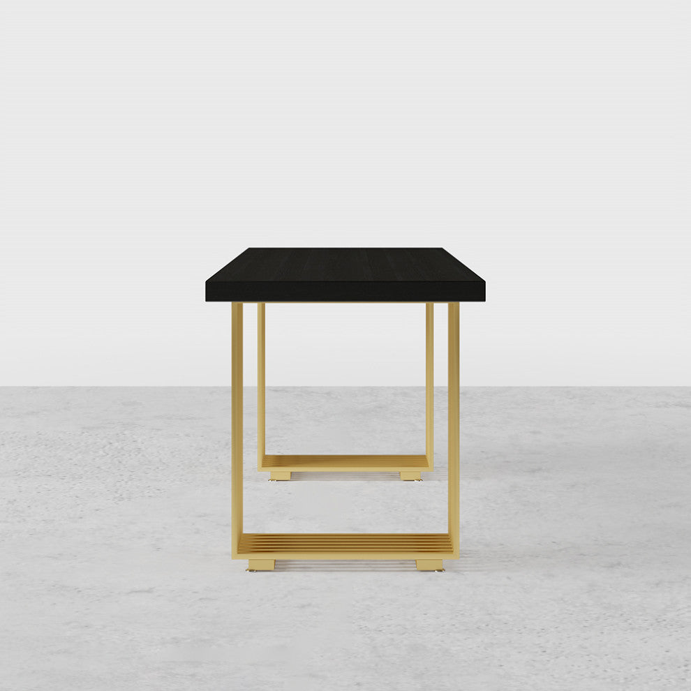 Modern Black Computer Desk Rectangular Desk with Solid Wood Table Top, Small