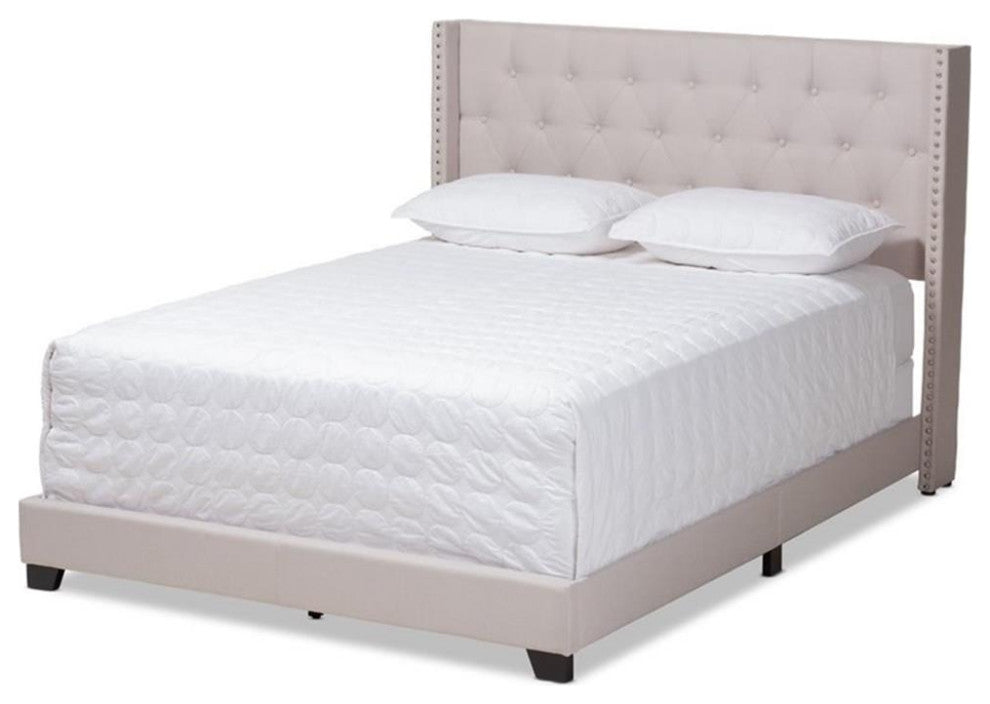 Brady Modern and Contemporary Beige Fabric Upholstered King Size Bed