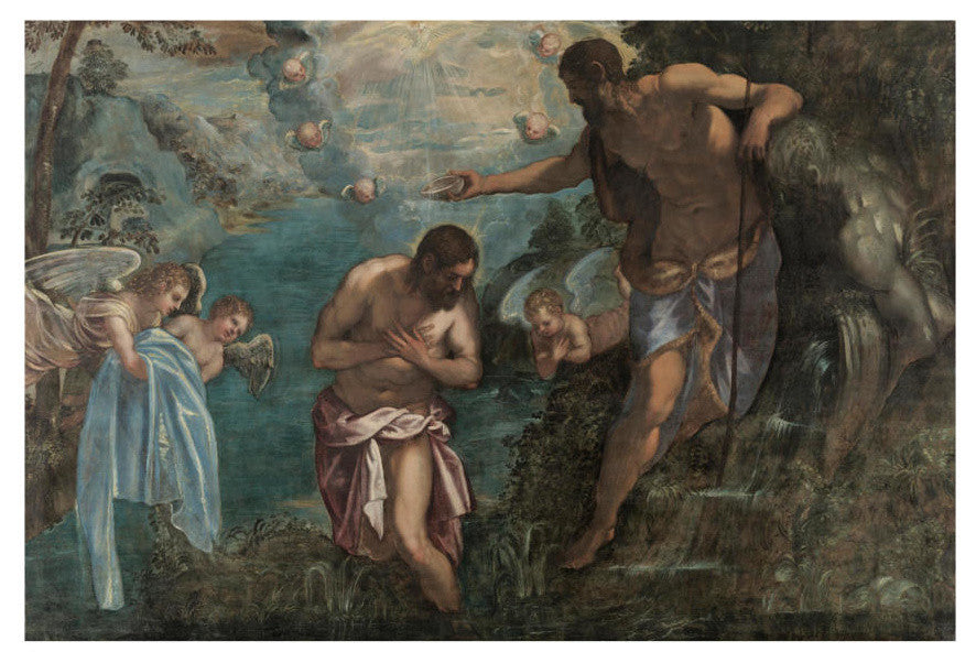 "Baptism of Christ, 1580s" Digital Paper Print by Tintoretto, 24"x17"