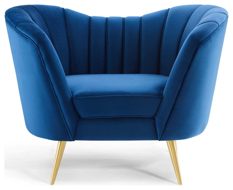 Armchair Accent Chair, Velvet, Blue Navy, Modern, Living Lounge Hospitality