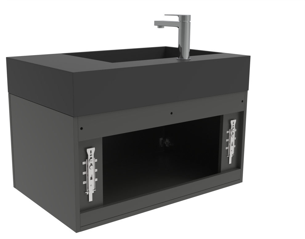 CastelloUSA Amazon 30" Left Wall Mounted Bathroom Vanity Set, Black, Black Top, Chrome Handles