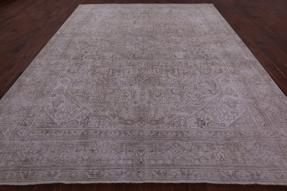 9' 5" X 11' 10" Handmade Persian Vintage White Wash Rug Q4653