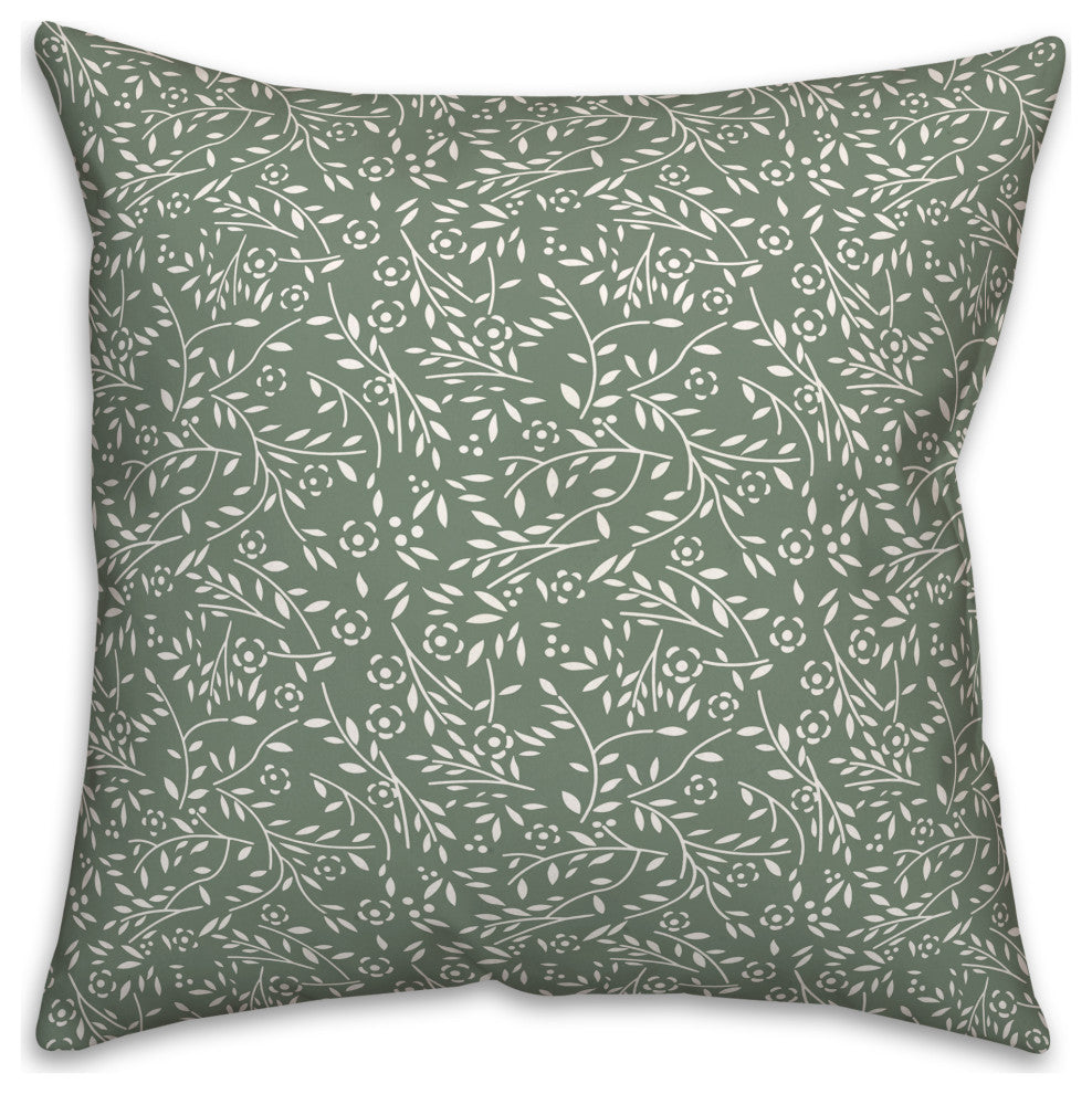 Green Floral Pattern 18x18 Indoor/Outdoor Pillow