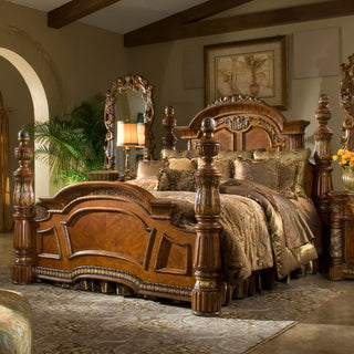 Villa Valencia Cal. King Low Poster Bed, Classic Chestnut