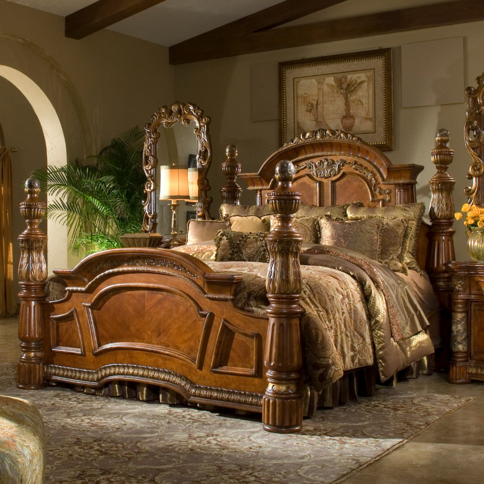 Villa Valencia Cal. King Low Poster Bed, Classic Chestnut