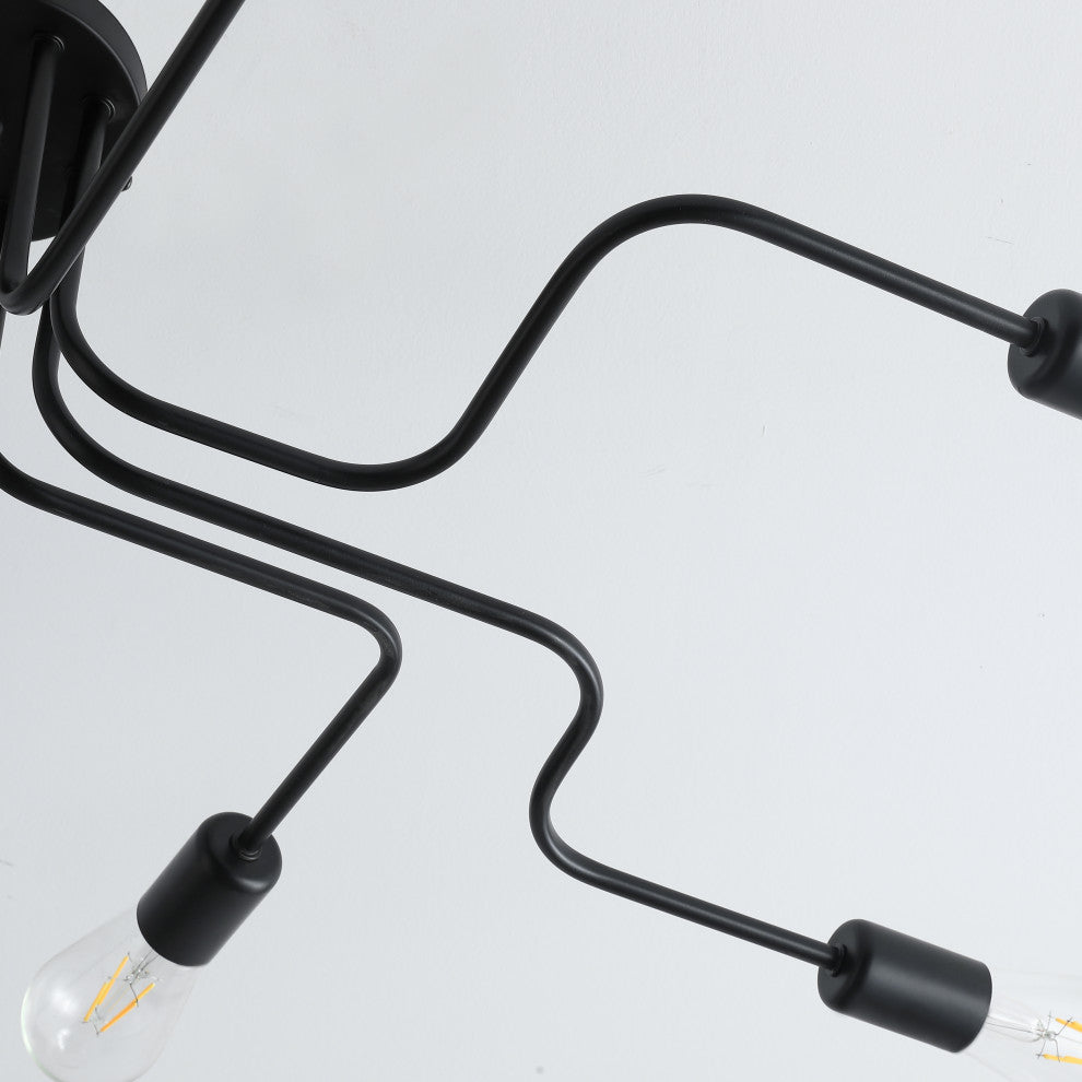 Modern Sputnik Design Semi Flush Mount Ceiling Light, Black