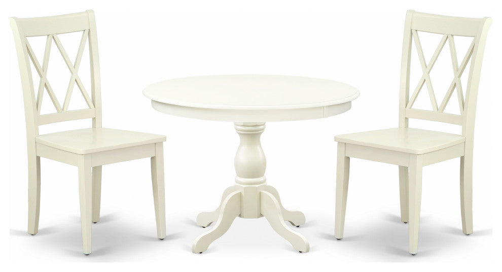 3 Pc Dining Set, Linen White Table, 2 Linen White Chairs, Linen White