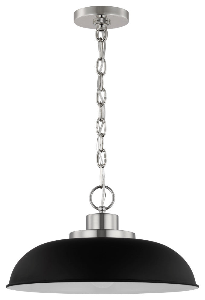 Colony 1-Light Small Pendant, Matte Black With Polished Nickel