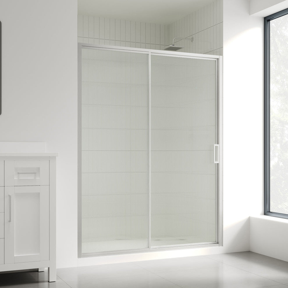 Stanford Sliding Fluted Alcove Shower Door, Satin Nickel, Fluted Glass, 60"