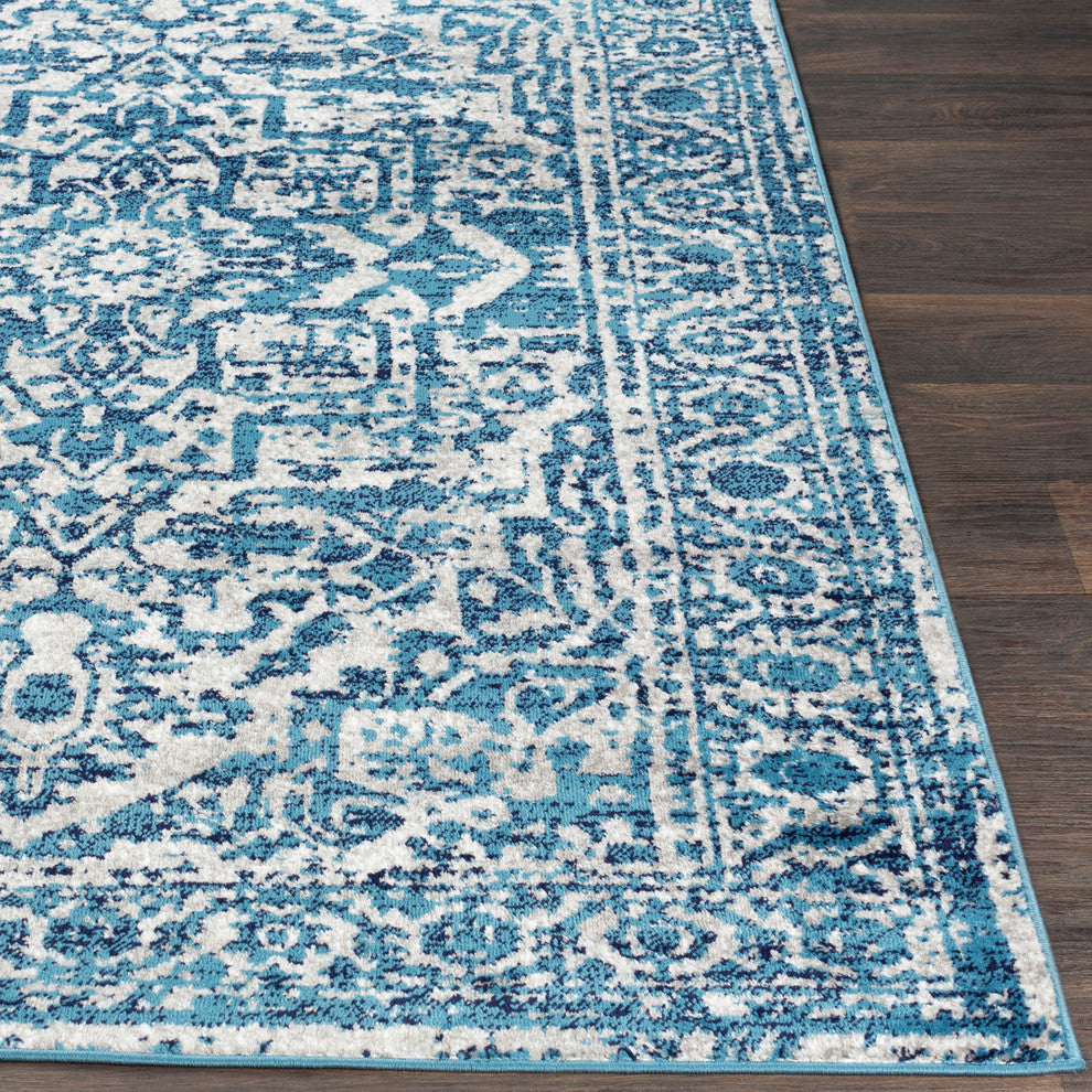Monte Carlo Updated Traditional Sky Blue, Light Gray Area Rug, 7'10"x10'3"