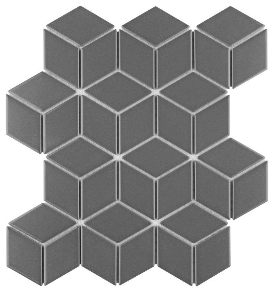 Metro Rhombus Mosaic Floor and Wall Tile, Matte Grey