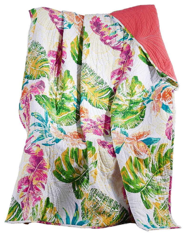 Benzara BM293446 Throw Blanket, Tropical Palm Leaves, Vibrant Green, Blue